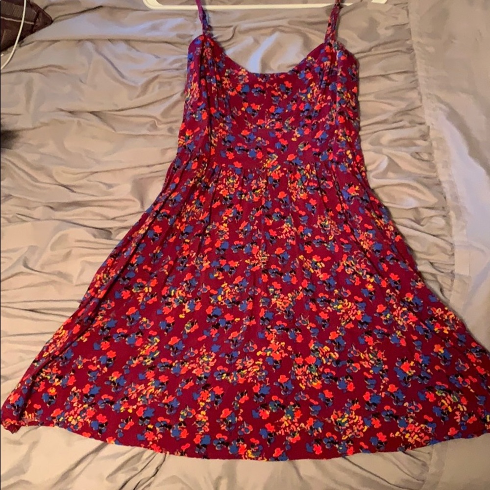Maroon Floral Dress with Pockets